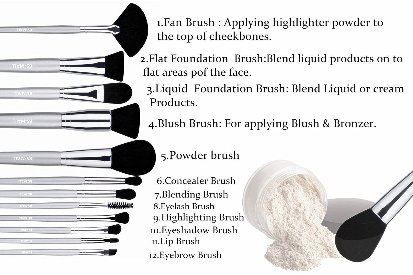 BS MALL 14 PCS BRUSH SET - SYNTHETIC SILVER