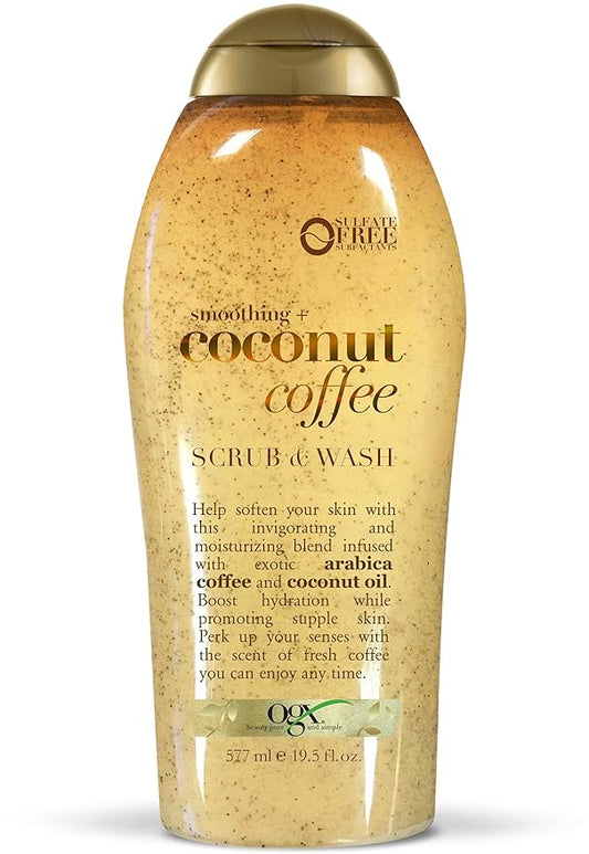 OGX SULPHATE SMOOTHING + COCONUT COFFEE SCRUB AND WASH