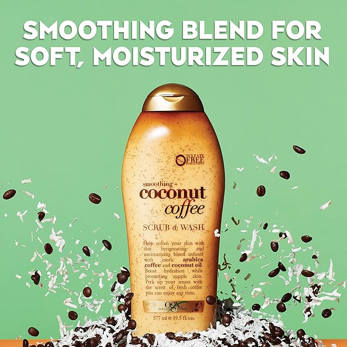 OGX SULPHATE SMOOTHING + COCONUT COFFEE SCRUB AND WASH